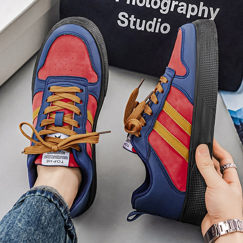 Men's Striped Skate Low-Top Sneakers – Red & Gray