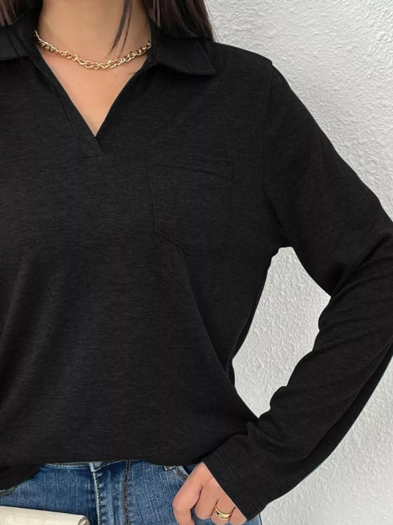 Women's Long Sleeve Polo Shirt | Casual V-Neck Pullover Top