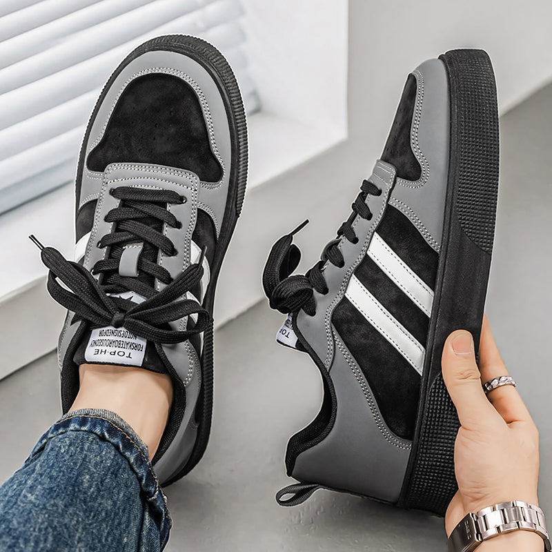 Men's Striped Skate Low-Top Sneakers – Red & Gray