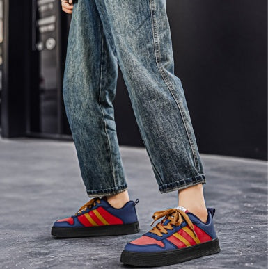 Men's Striped Skate Low-Top Sneakers – Red & Gray