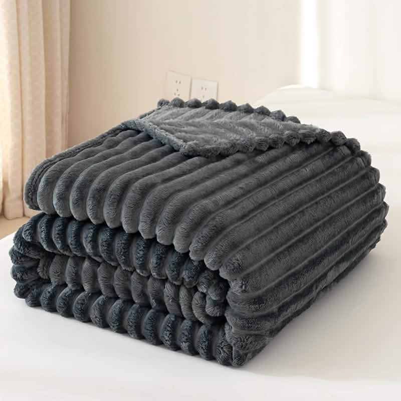 Ultra-Soft Double-Sided Fleece Blanket – Gray Striped | All-Season Comfort