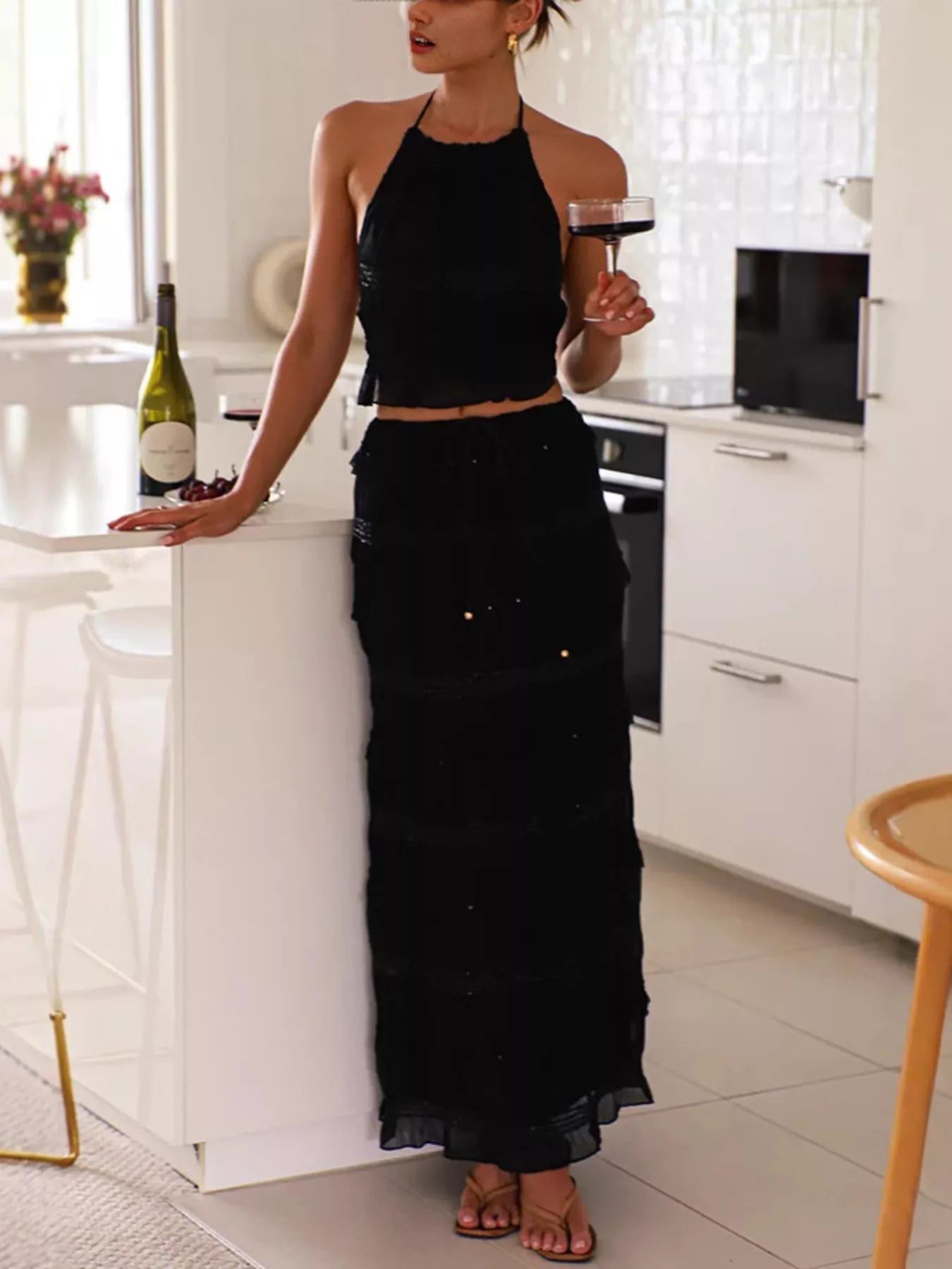 Smocked Halter Top & Maxi Skirt Matching Set