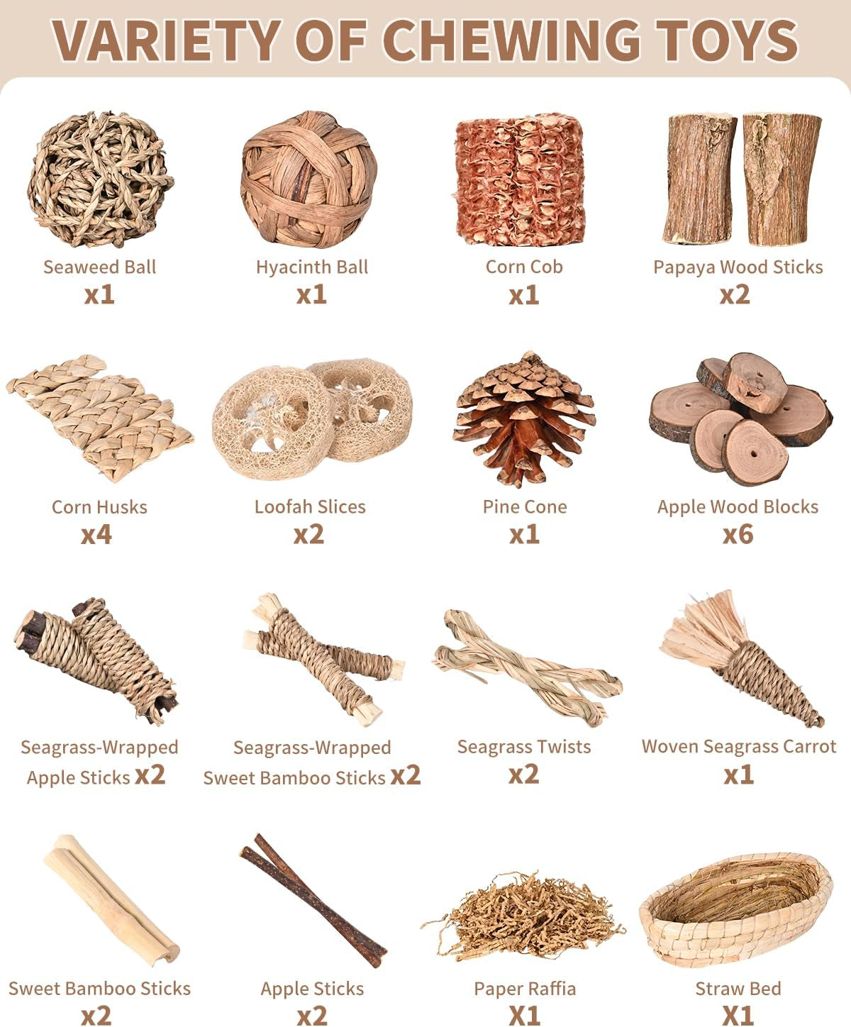 31-Piece Natural Rabbit Chew Toy Set