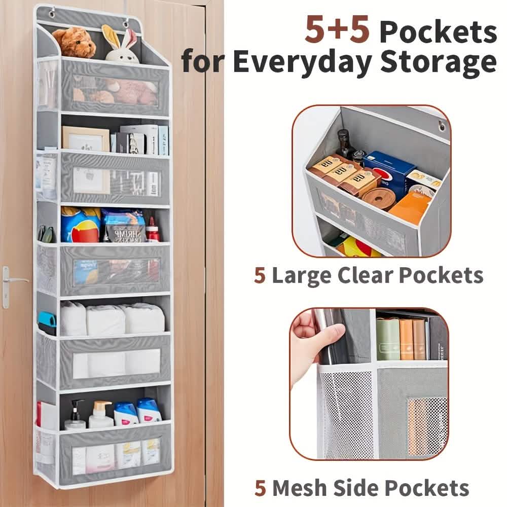 5-Tier Over-the-Door Storage Organizer — Foldable Fabric Pocket Caddy
