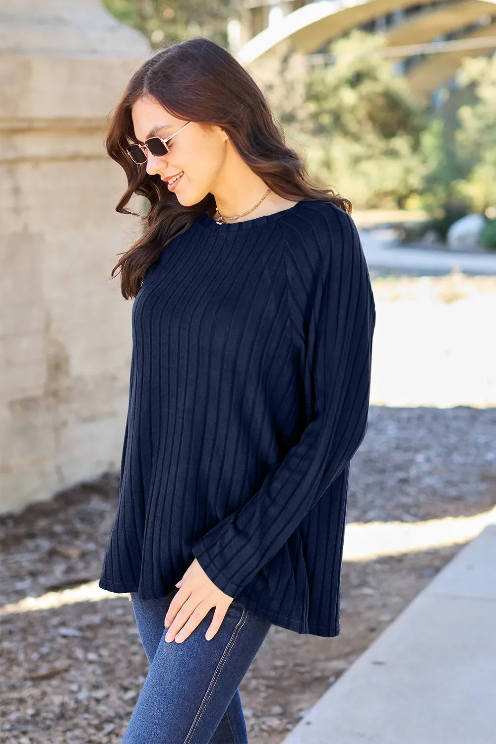 Basic Bae Ribbed Round Neck Oversized Knit Top