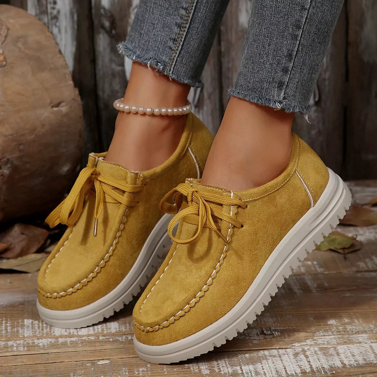 Women's Lace-Up Suede Round Toe Flats | Comfortable Casual Shoes