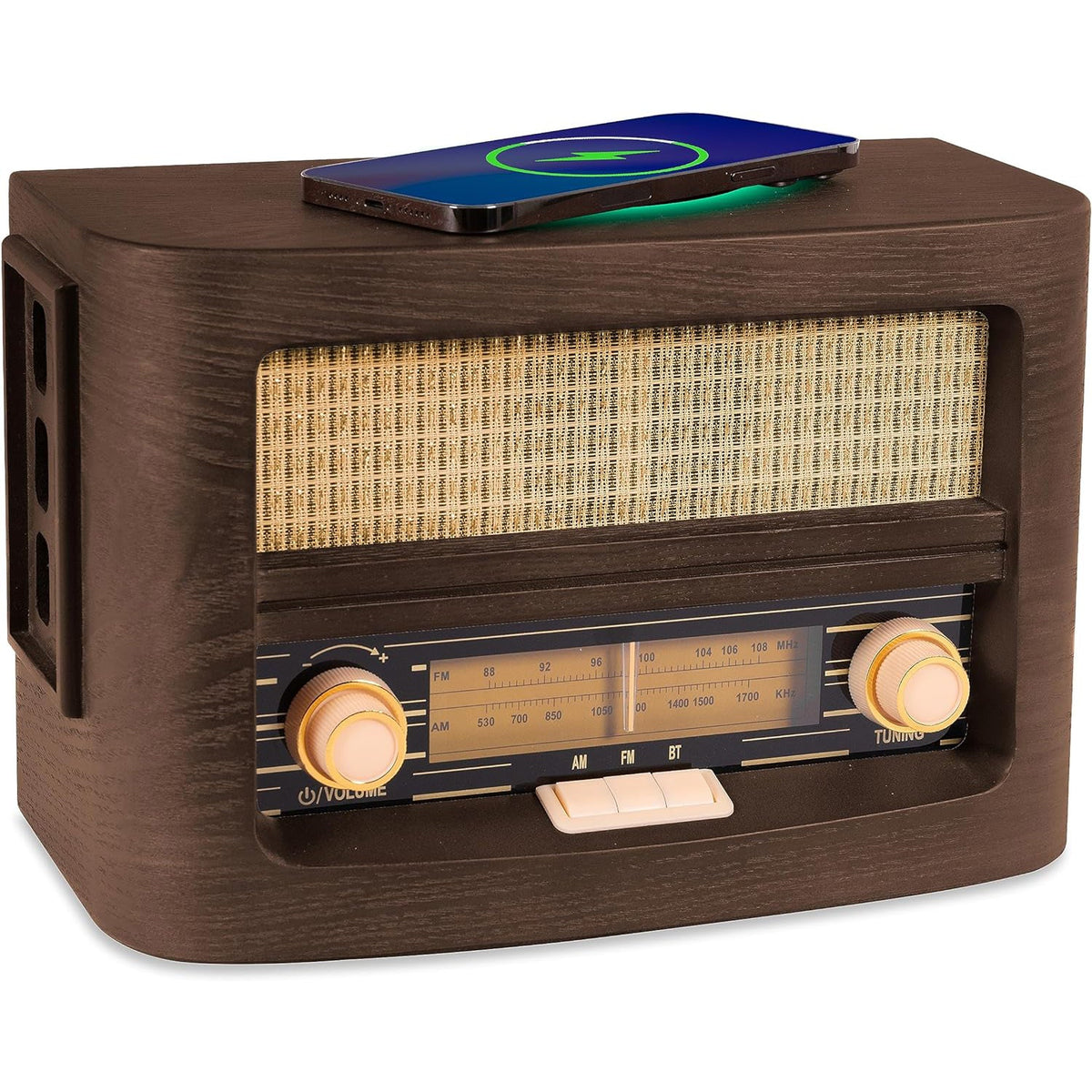 Retro Vintage Radio with Qi Wireless Charging, Bluetooth 5.1 & AM/FM