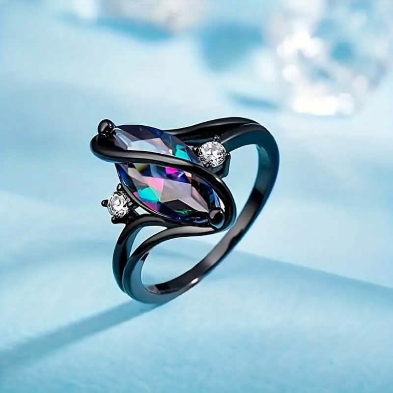 Geometric Zircon Women's Ring – Black Copper | Sizes 5–10