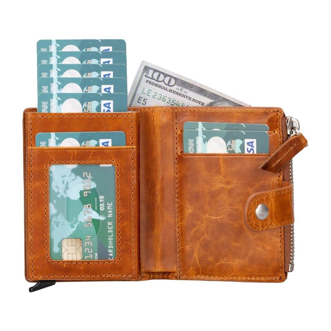 TORONATA Glenrock Genuine Cowhide Leather Pop-Up Card Holder Wallet