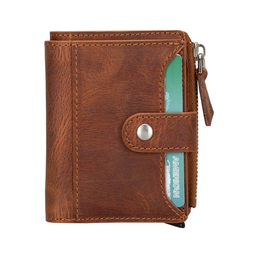 TORONATA Glenrock Genuine Cowhide Leather Pop-Up Card Holder Wallet