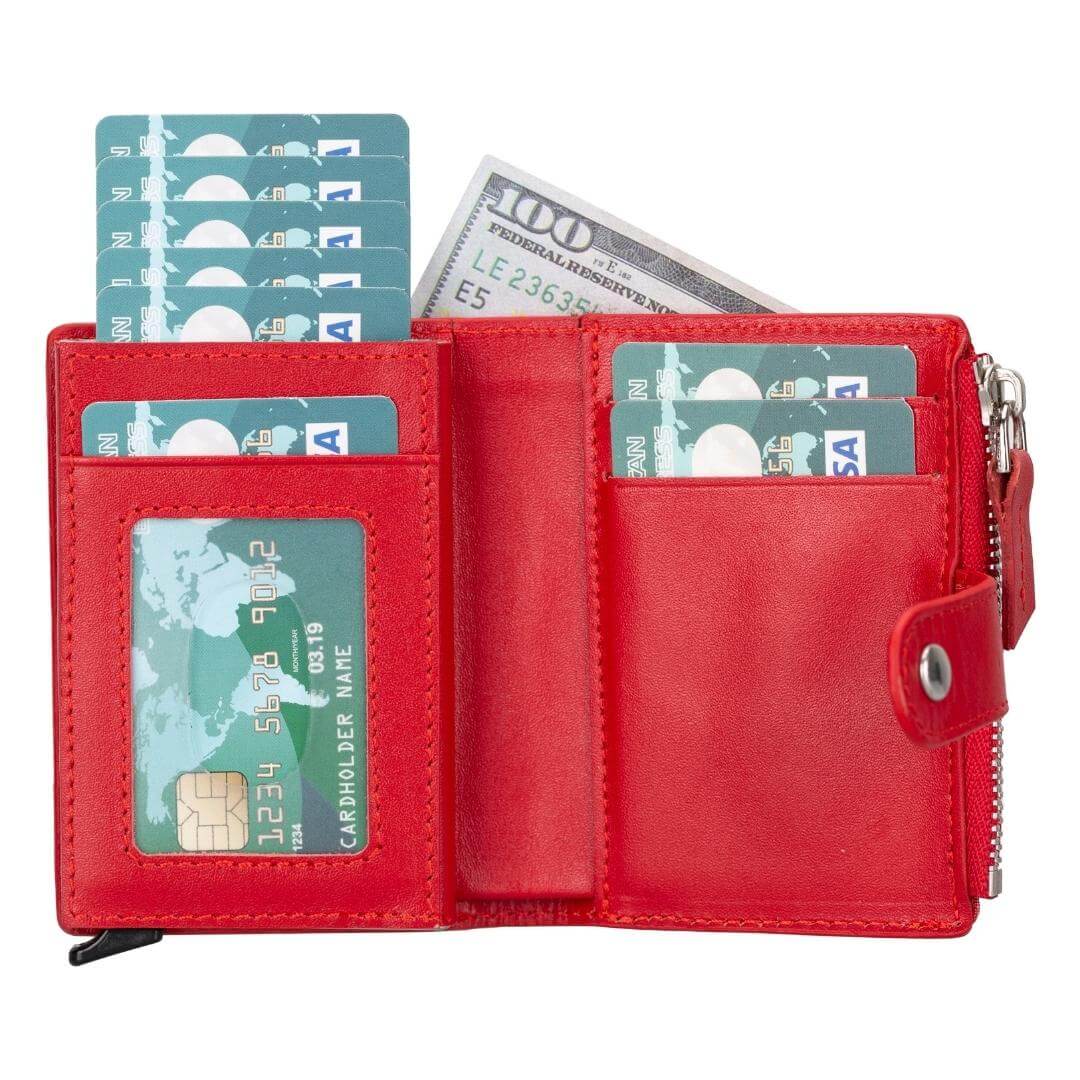 TORONATA Glenrock Genuine Cowhide Leather Pop-Up Card Holder Wallet