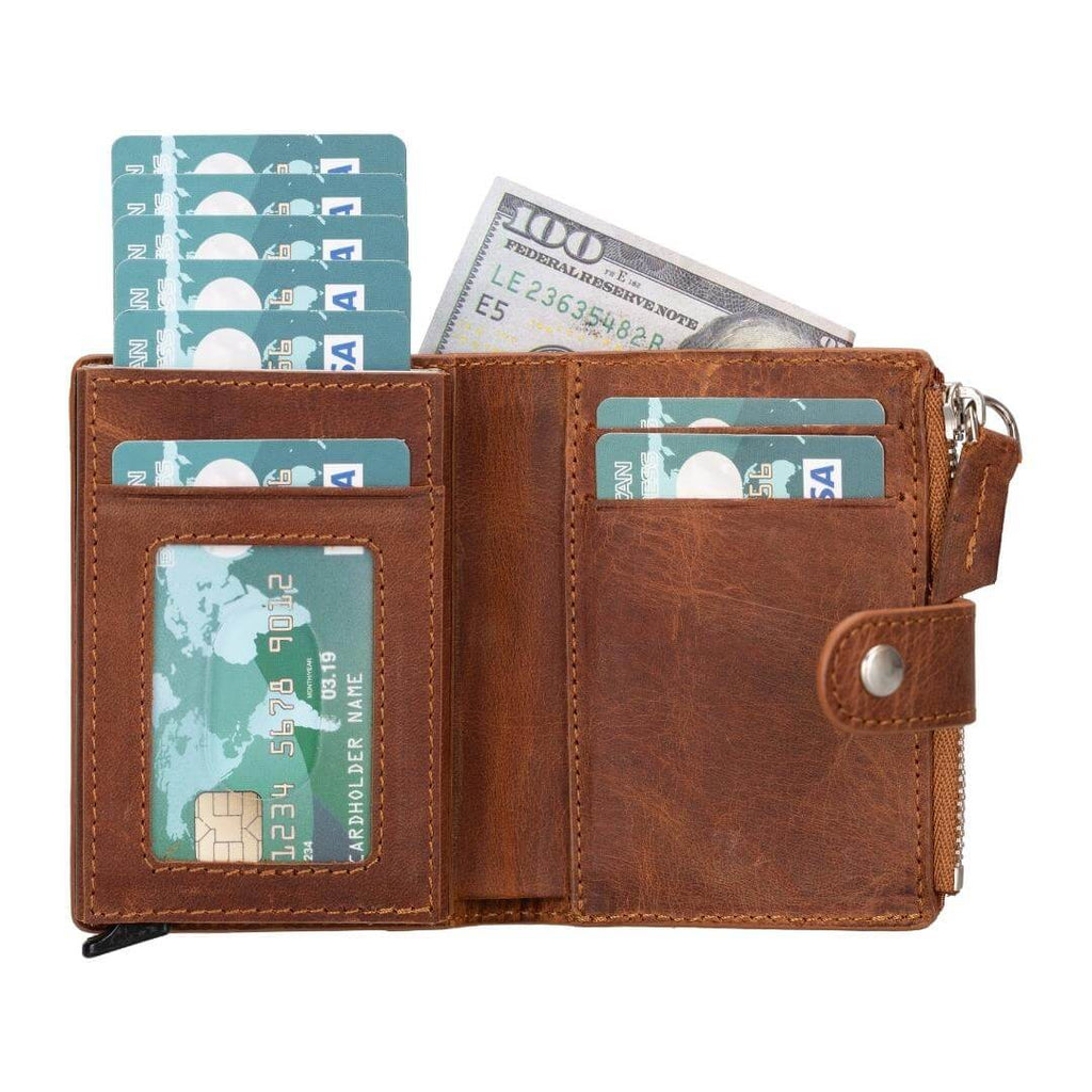 TORONATA Glenrock Genuine Cowhide Leather Pop-Up Card Holder Wallet