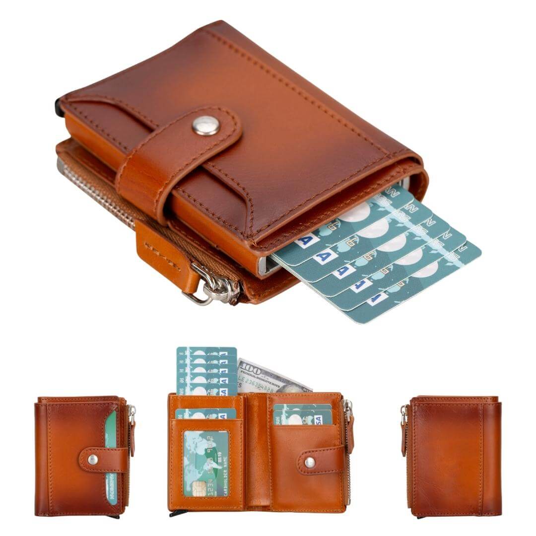 TORONATA Glenrock Genuine Cowhide Leather Pop-Up Card Holder Wallet