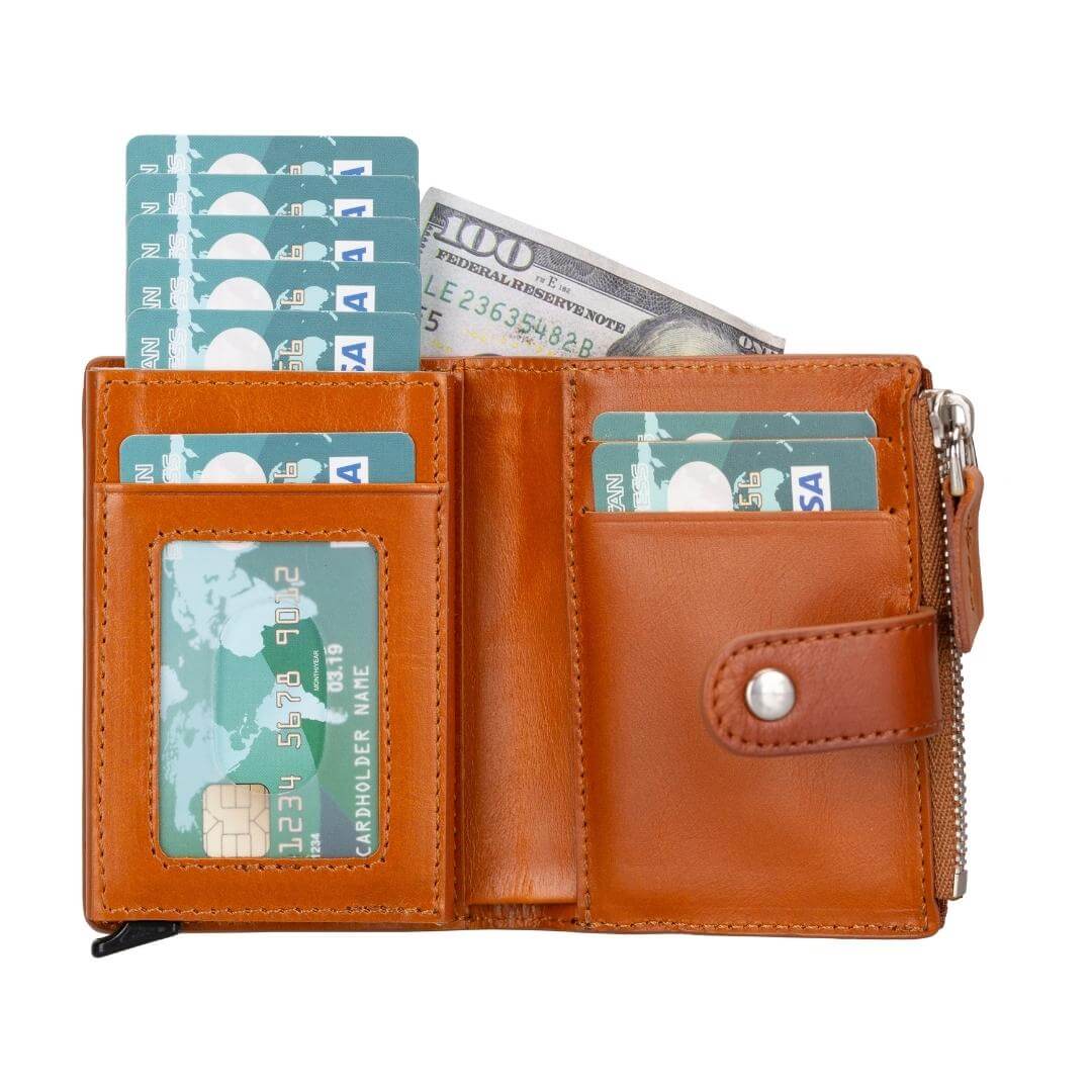 TORONATA Glenrock Genuine Cowhide Leather Pop-Up Card Holder Wallet