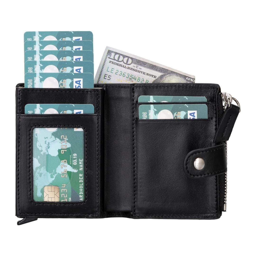 TORONATA Glenrock Genuine Cowhide Leather Pop-Up Card Holder Wallet