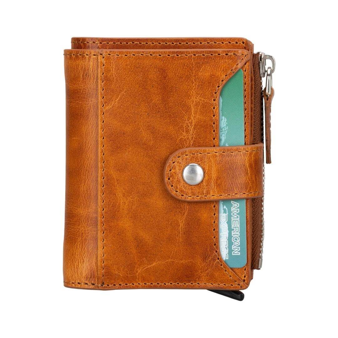 TORONATA Glenrock Genuine Cowhide Leather Pop-Up Card Holder Wallet