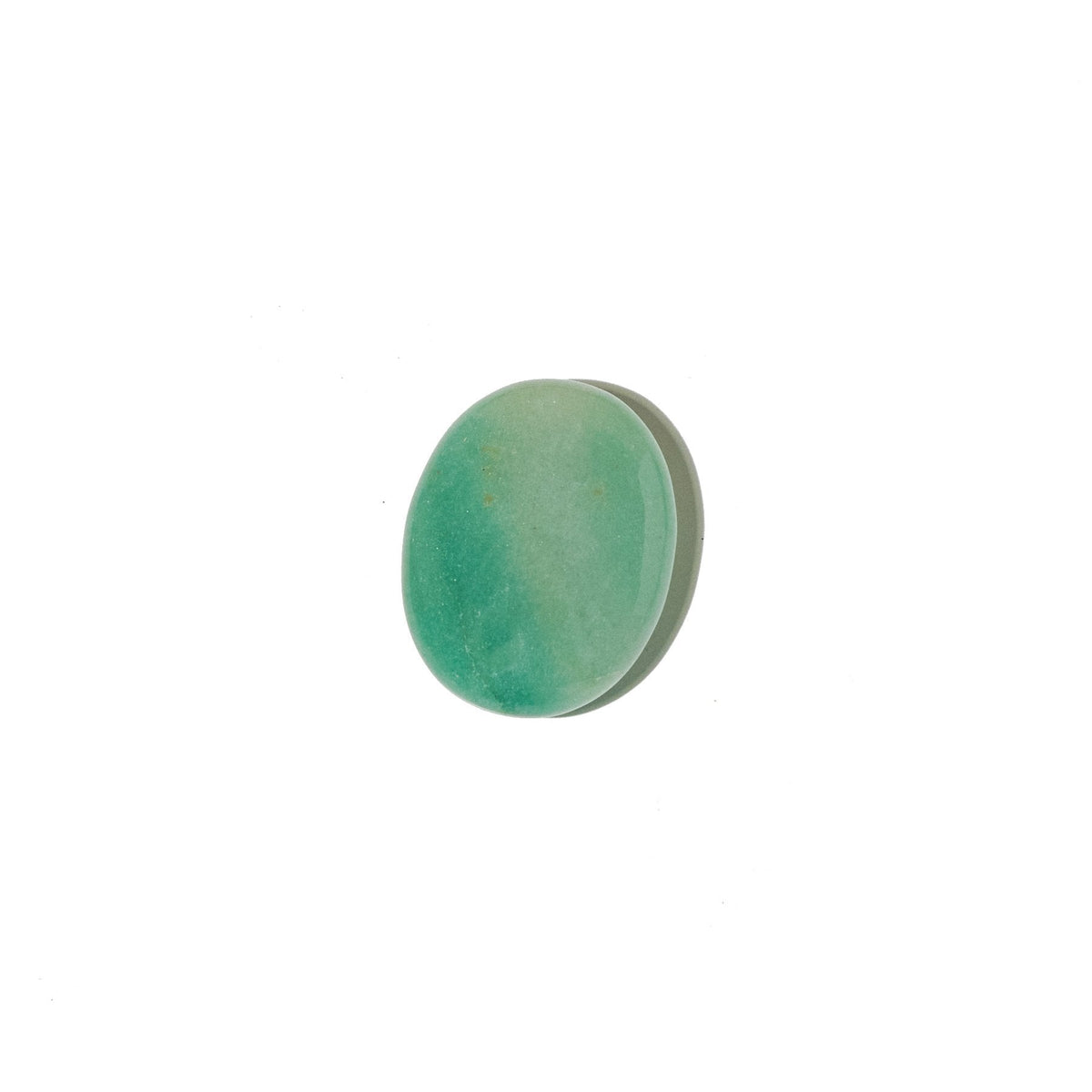 Single green aventurine palm stone positioned vertically on a white background.
