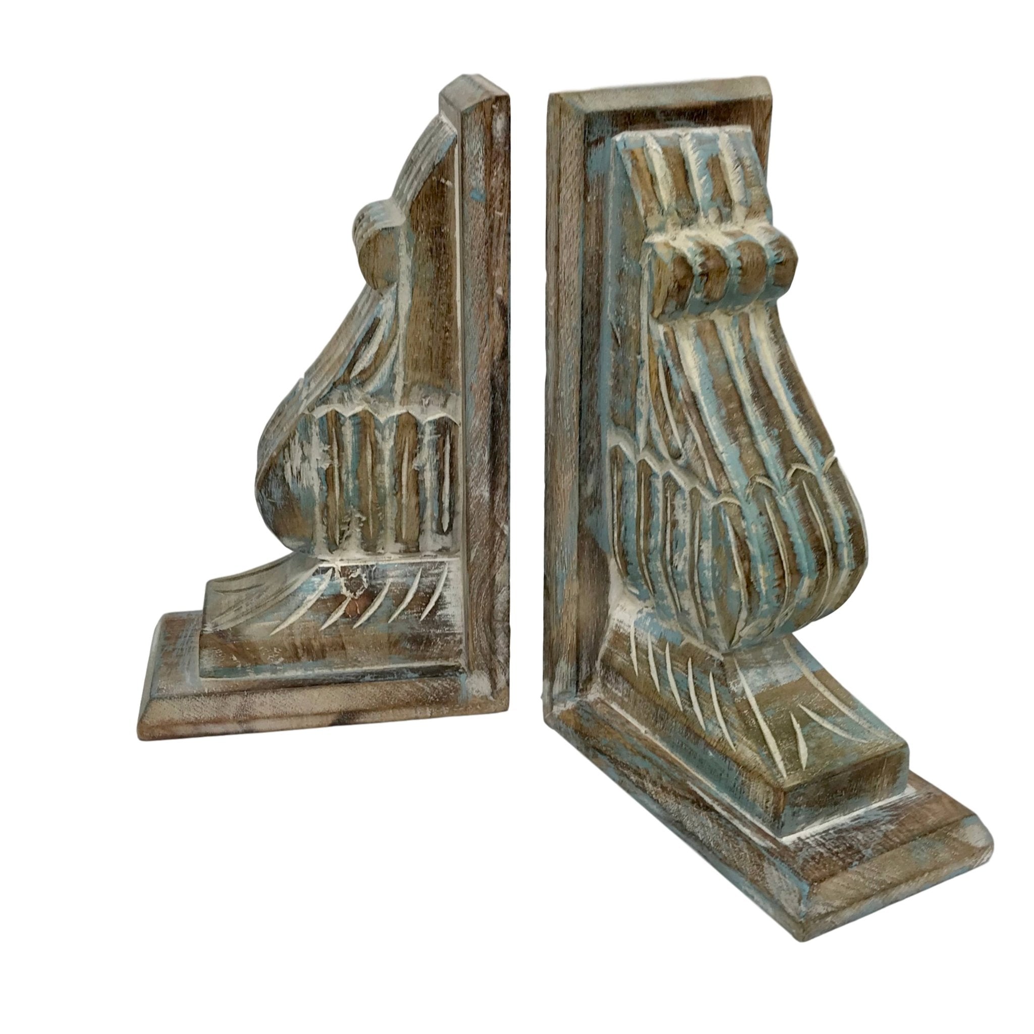 Hand-Carved Mango Wood Wall Corbel | French Blue & White-Wash | 6.75" x 4" x 11" | Sold Individually