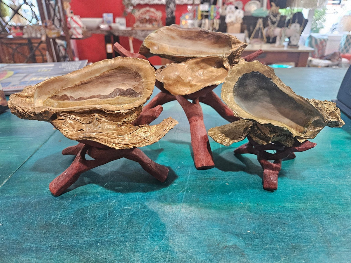 Hand-Painted Oyster Shells on Wooden Stands – Original Art by Charles Branch