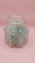 Hexagonal Glass Jar with Aqua Sea Glass