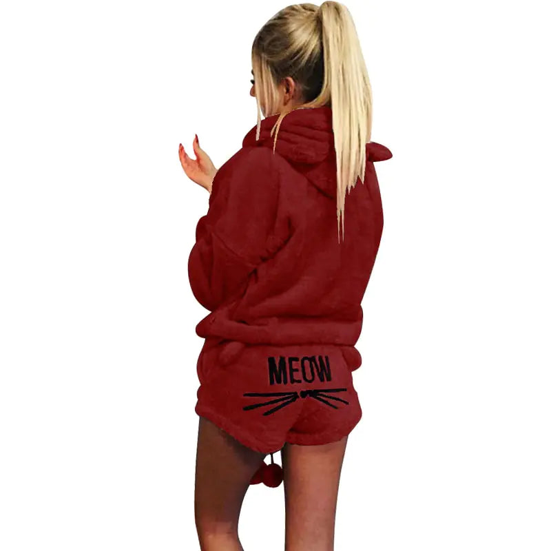 Plush Hoodie & Shorts Pajama Set