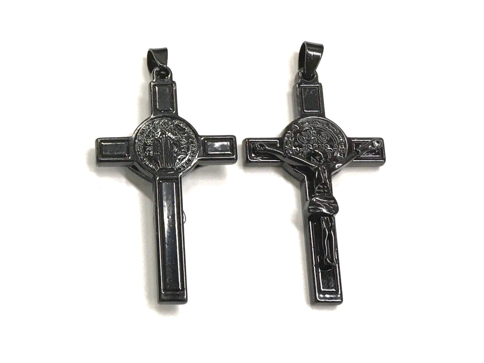 Saint Michaels All-Black Saint Benedict Crucifix Medal Cross Necklace