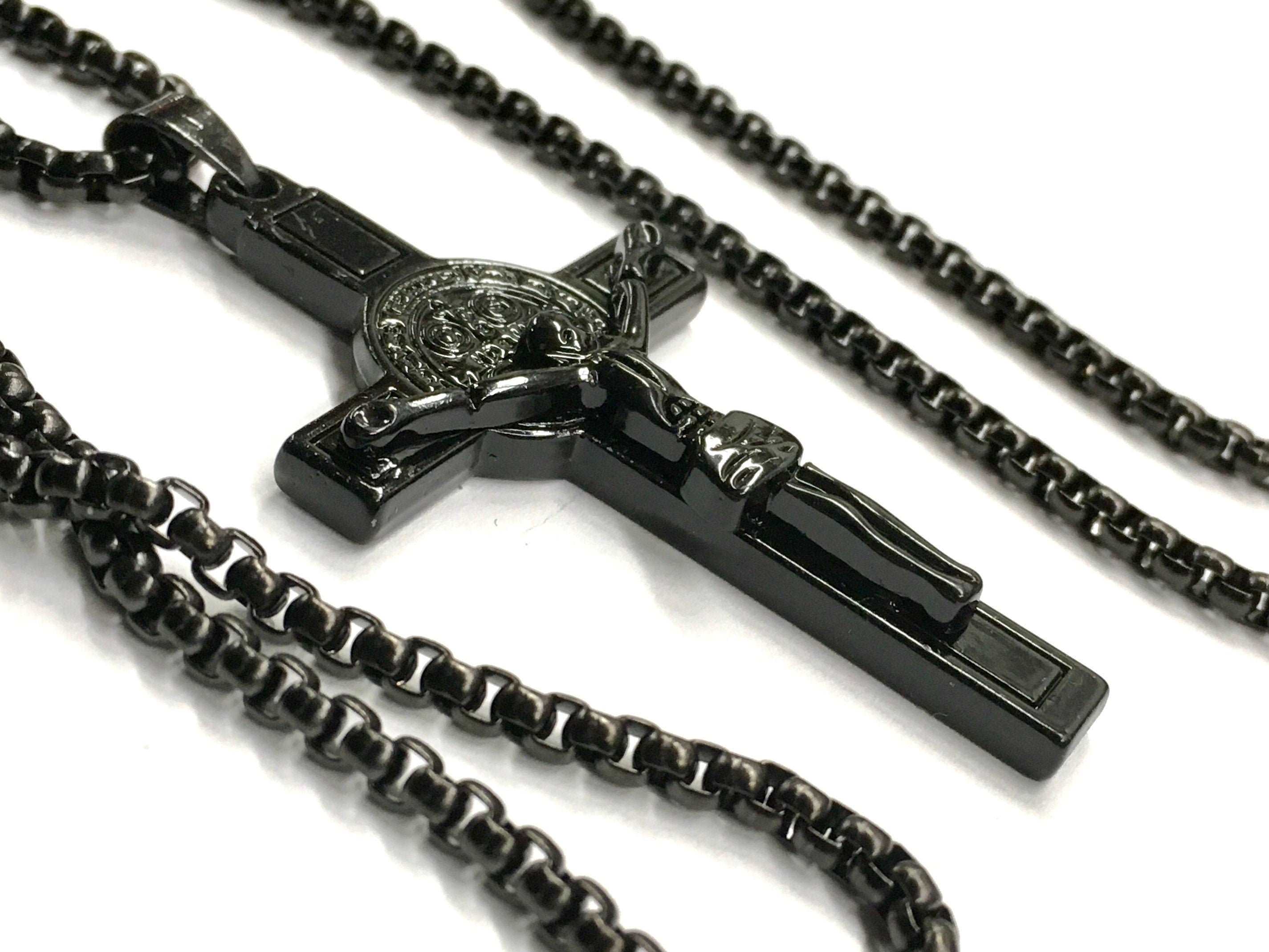 Saint Michaels All-Black Saint Benedict Crucifix Medal Cross Necklace