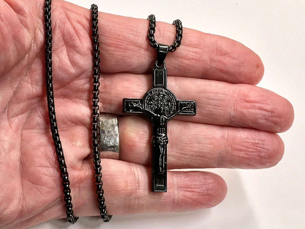 All-Black Saint Benedict Cross Necklace