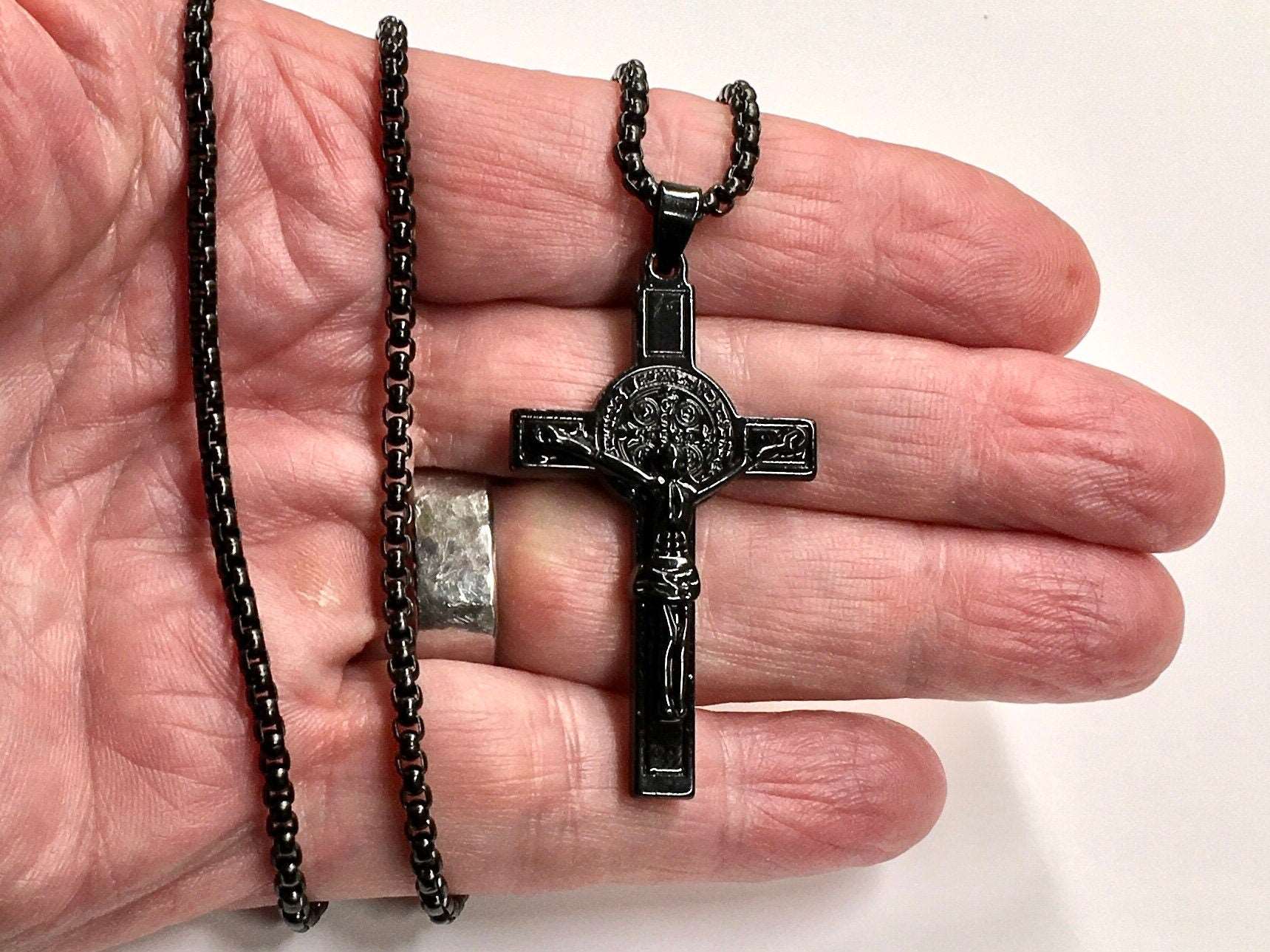 Saint Michaels All-Black Saint Benedict Crucifix Medal Cross Necklace