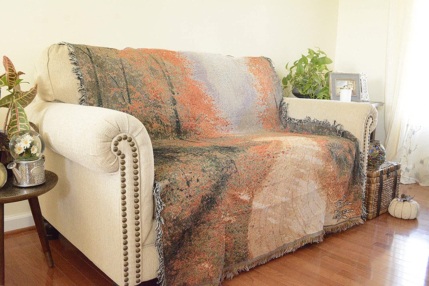 DaDa Bedding Autumn Fall Leaves & Forest Woven Tapestry Throw Blanket