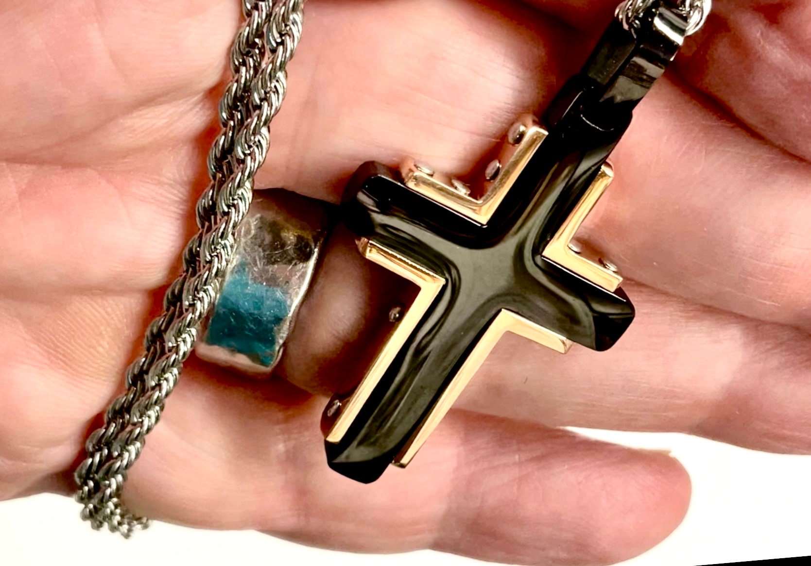 Saint Michaels Black & Gold Gothic Crucifix Cross Necklace – Stainless Steel
