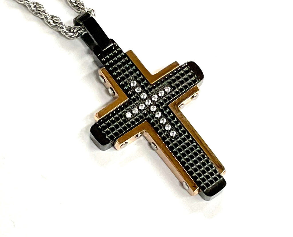 Saint Michaels Black & Gold Gothic Crucifix Cross Necklace – Stainless Steel