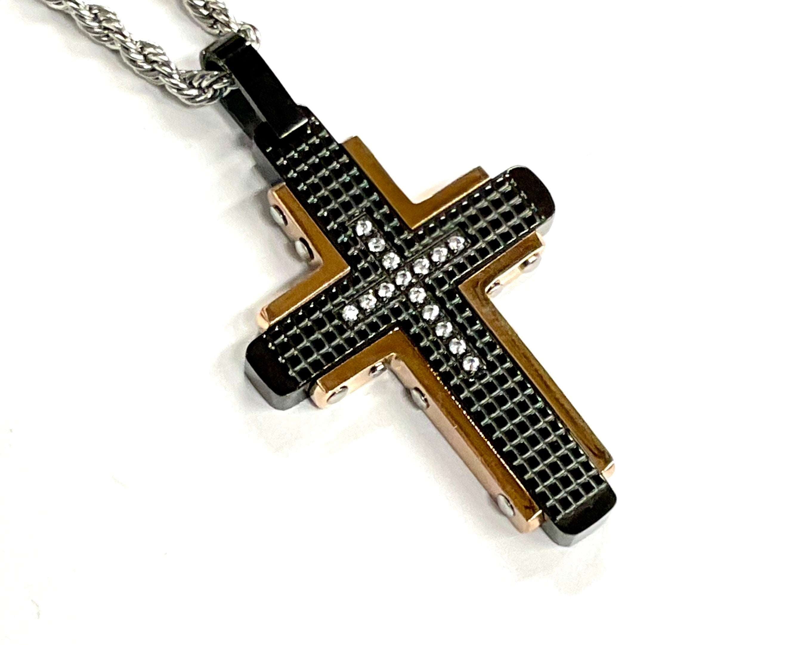 Saint Michaels Black & Gold Gothic Crucifix Cross Necklace – Stainless Steel