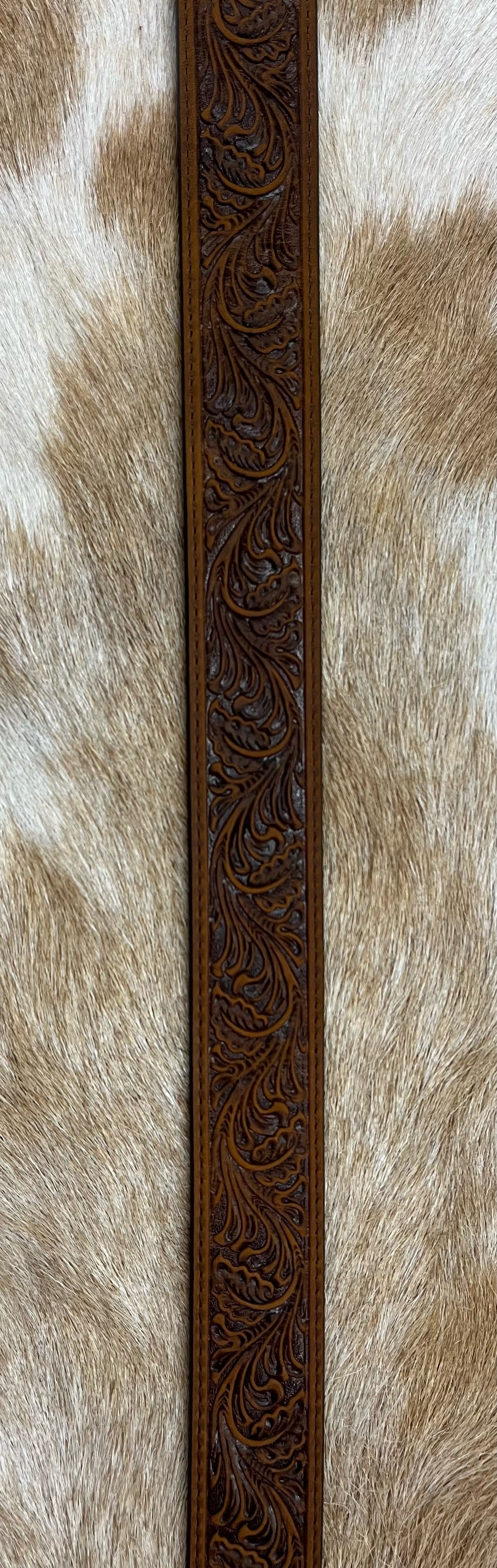 Tony Lama Women's Plain Floral Belt – Aged Bark with Navajo Turquoise Buckle