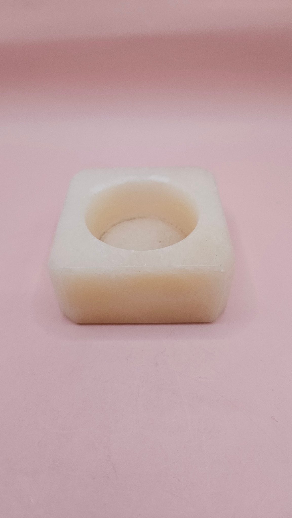 Ivory Onyx Tealight Holder | Hand-Carved Natural Stone | 2.4" Square