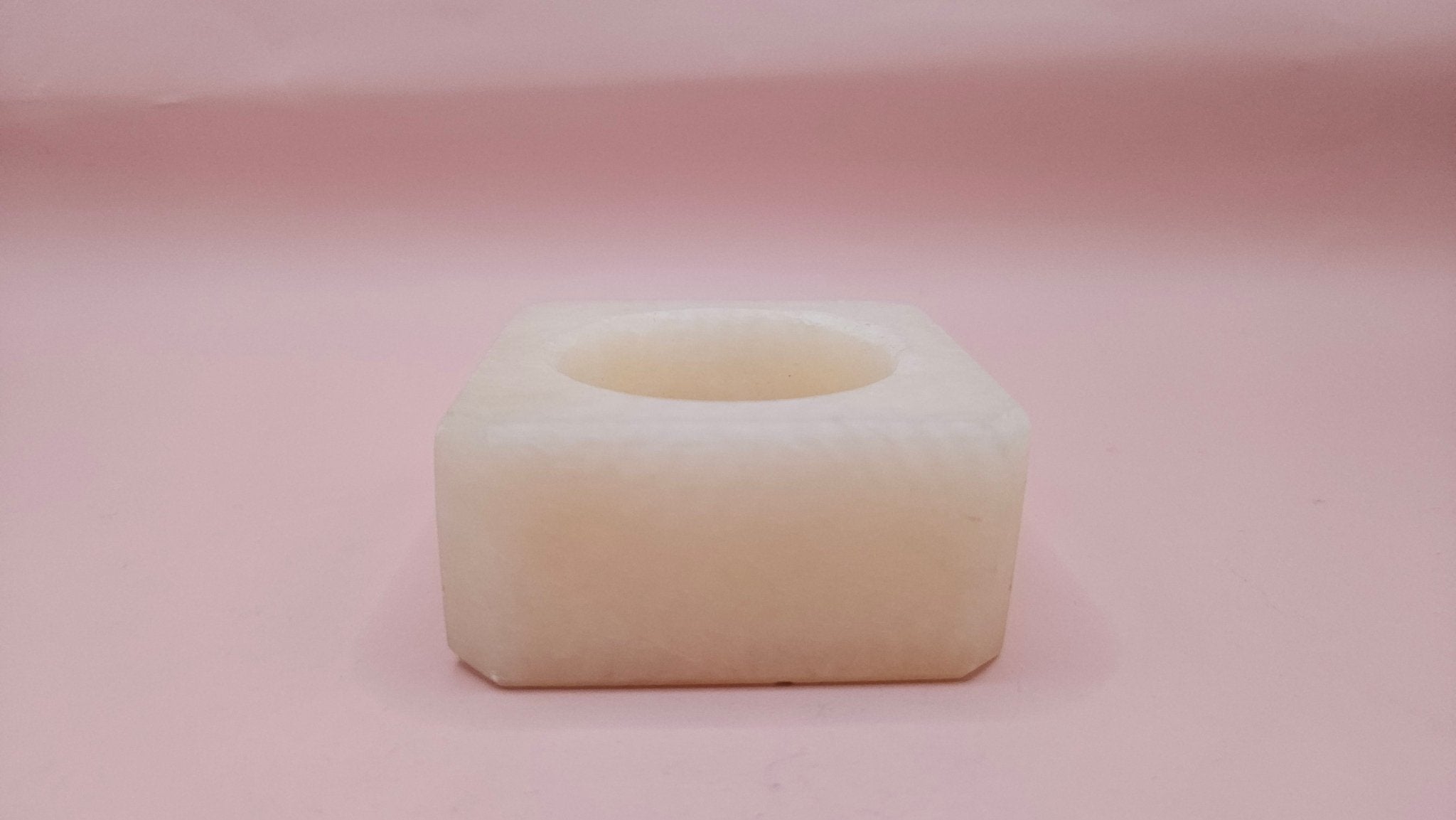 Ivory Onyx Tealight Holder | Hand-Carved Natural Stone | 2.4" Square