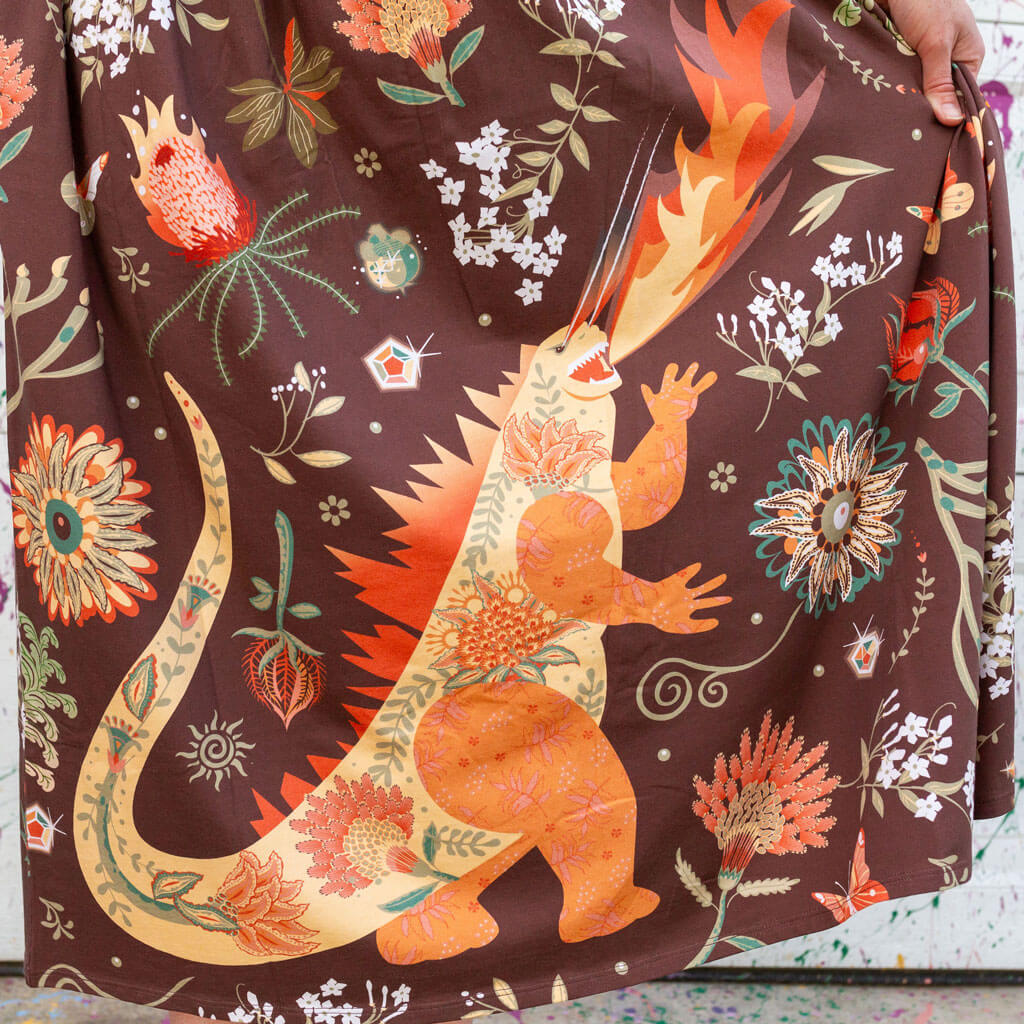 Adult "Beast Mode" Kaiju Monsters Cap Sleeve Maxi Dress with Pockets