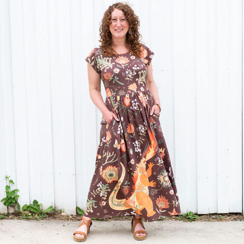 Adult "Beast Mode" Kaiju Monsters Cap Sleeve Maxi Dress with Pockets