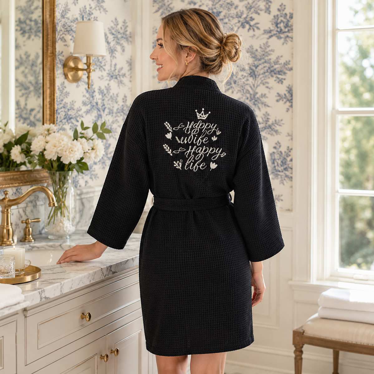 Knee-Length Waffle Robe