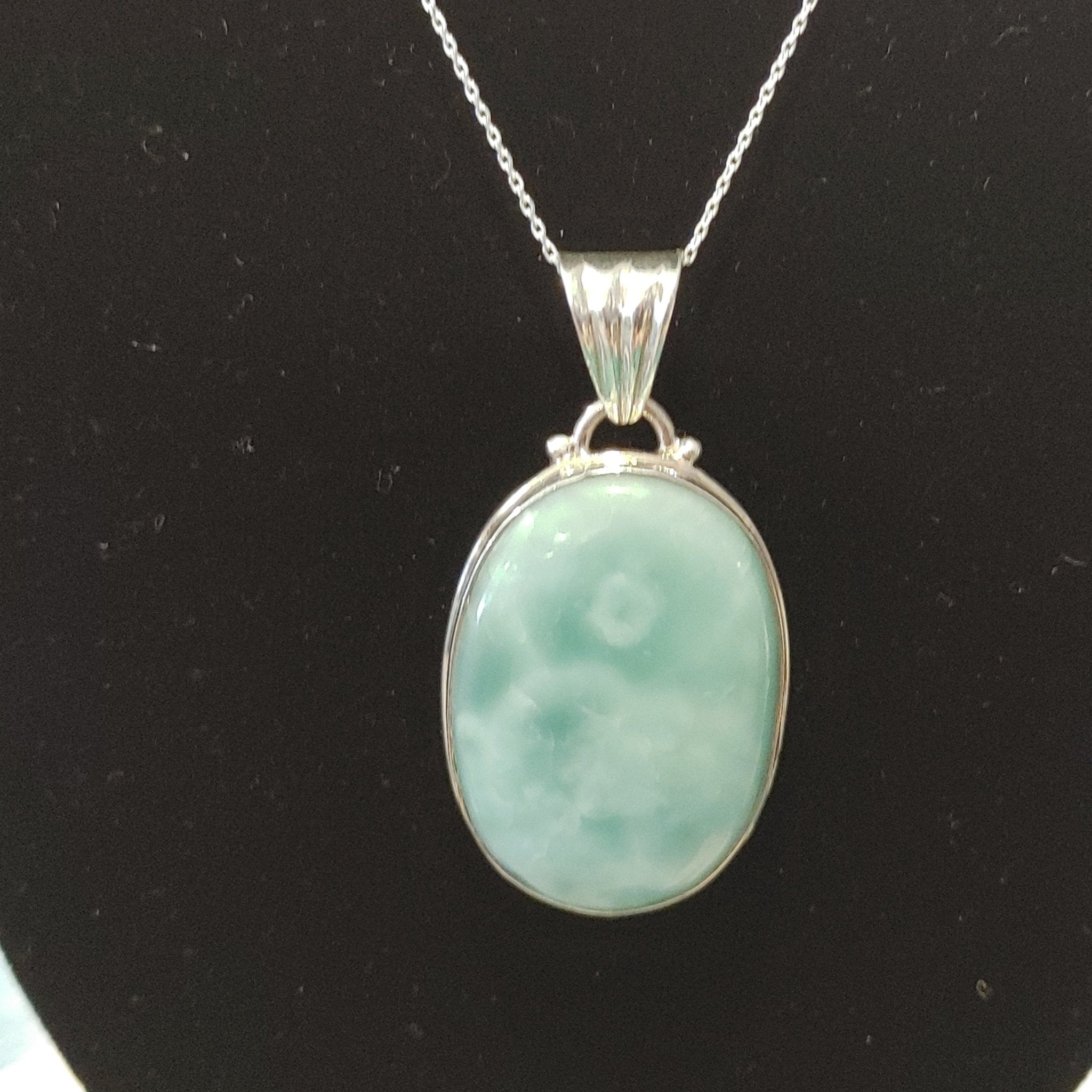 Larimar Large Oval Pendant | Sterling Silver | 1" x 1.5" | Rare Caribbean Blue Gemstone