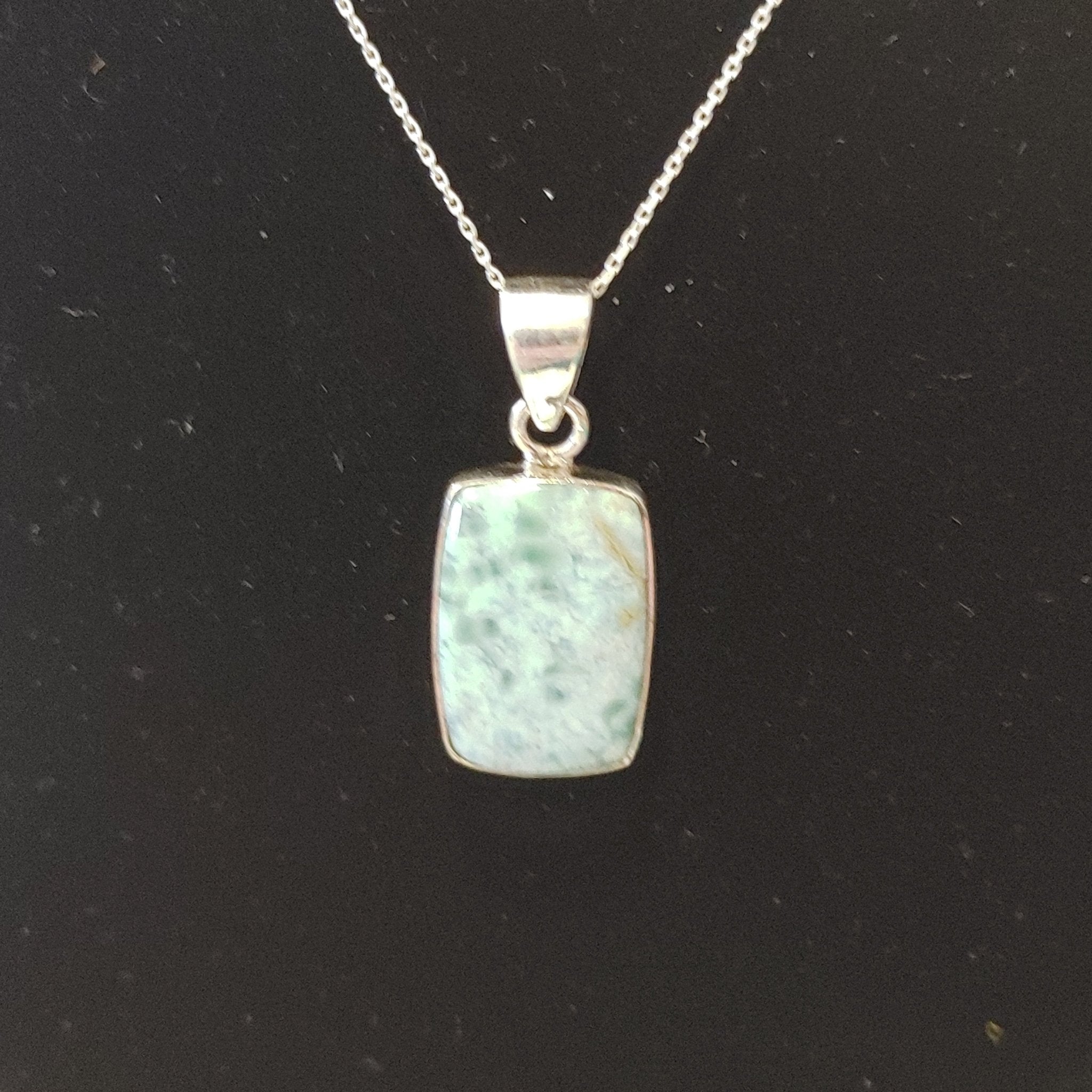 Larimar Rectangle Pendant | Sterling Silver | 0.75" x 0.5" | Caribbean Blue Gemstone