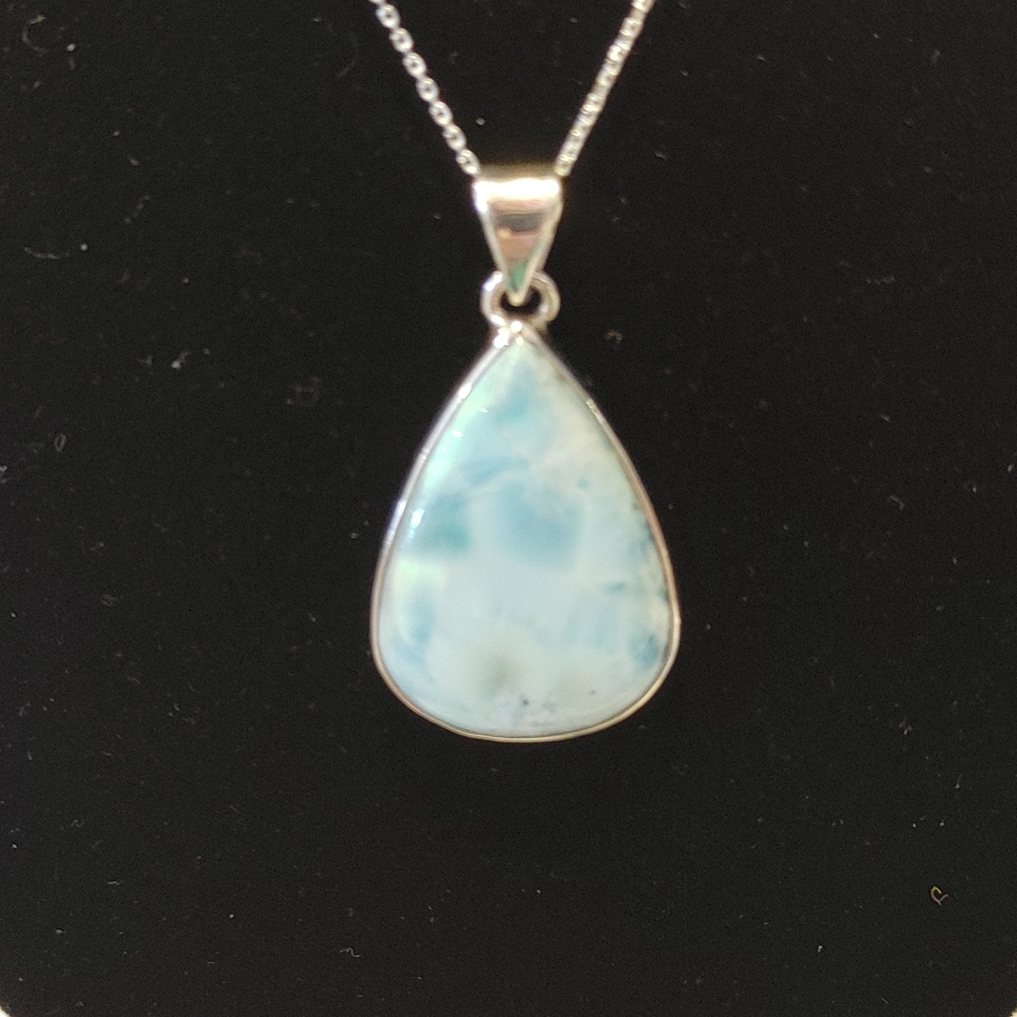 Larimar Teardrop Pendant | Sterling Silver | 1" x 1.25" | Rare Caribbean Blue Gemstone