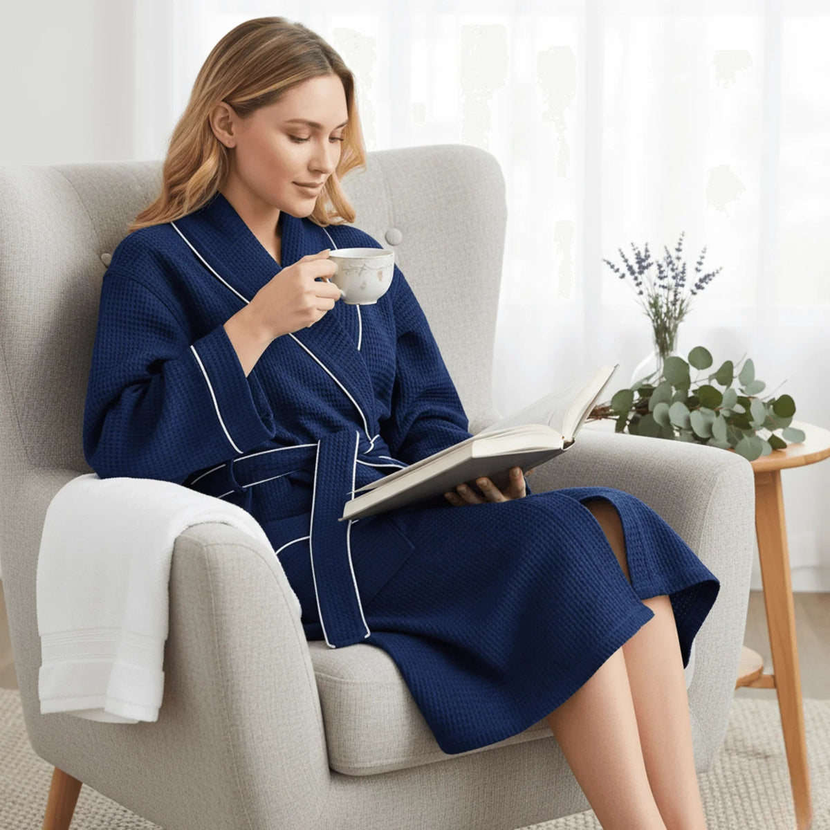 Knee-Length Waffle Robe