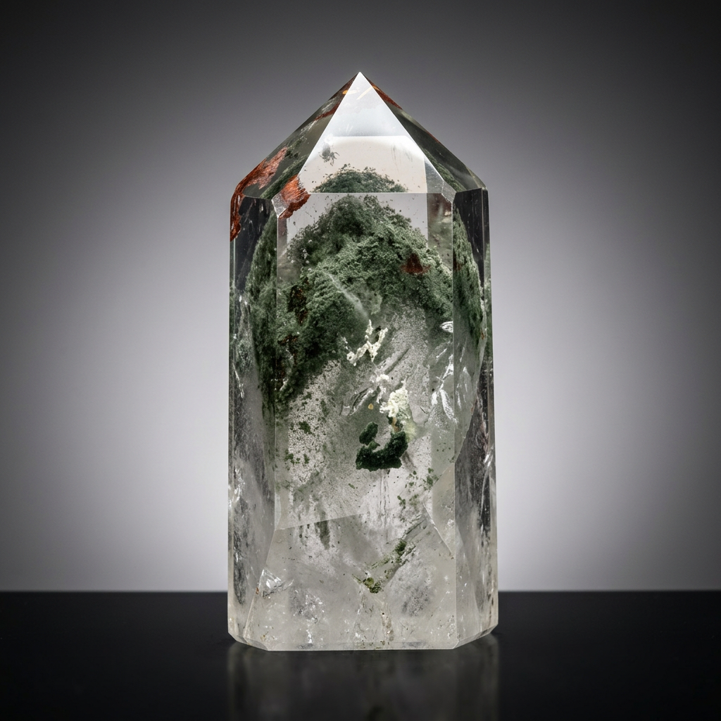 Green Ghost Phantom Quartz Obelisk — 1.73 lb | Natural Crystal Tower from Madagascar