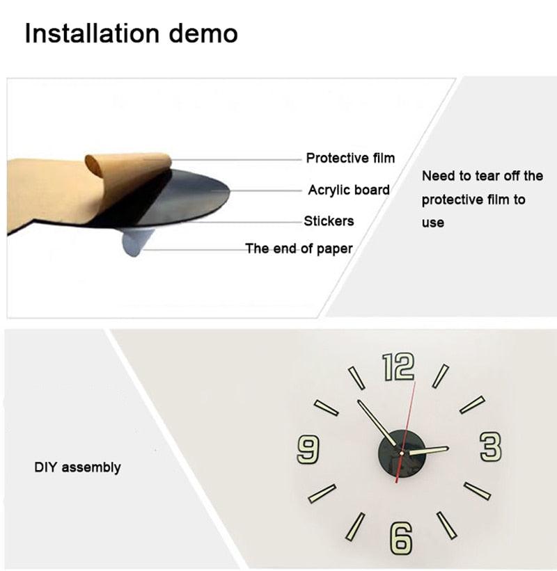 Luminous Silent Wall Clock – Modern Acrylic Analog Clock for Home Decor