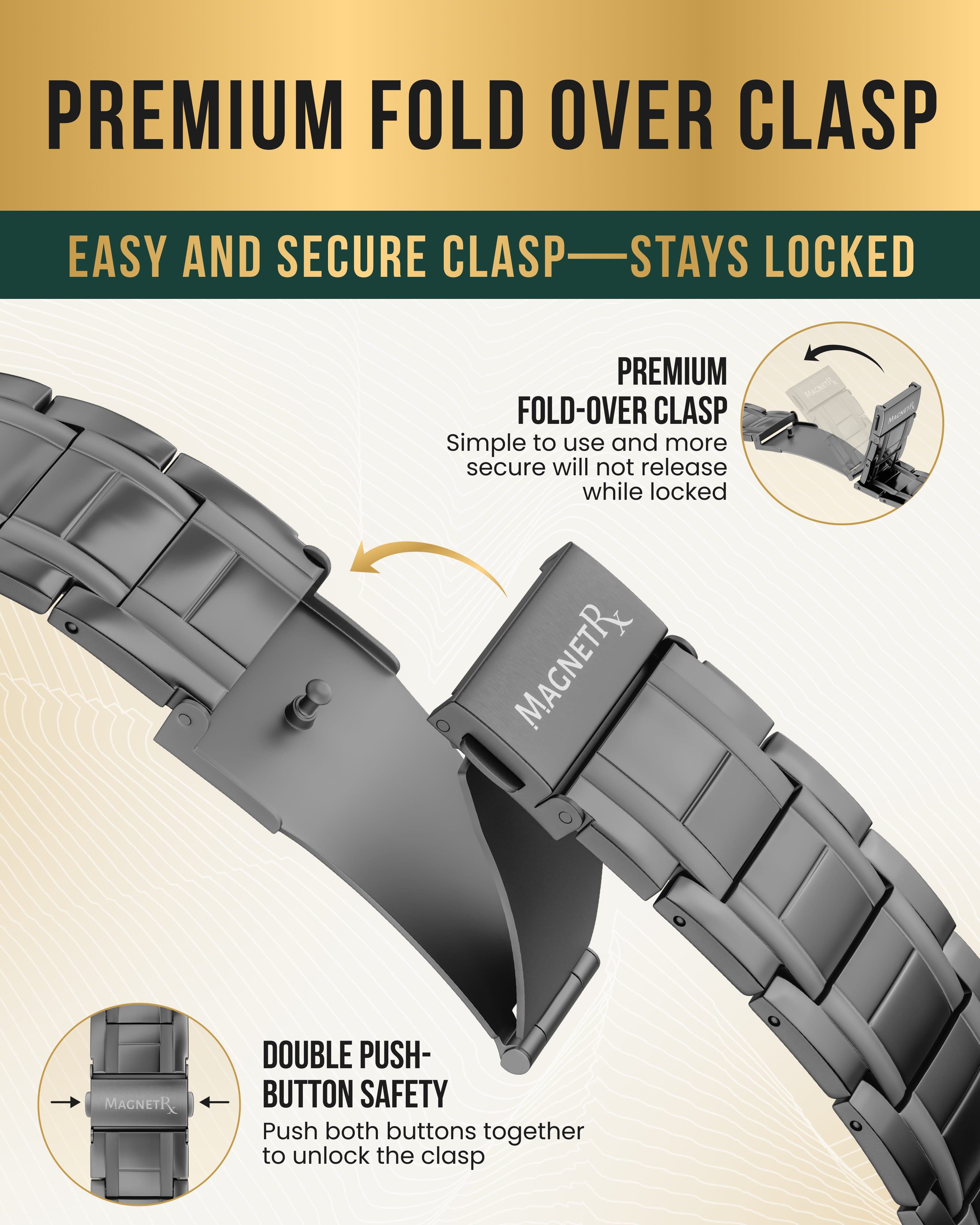 MagnetRX 3X Strength Titanium Magnetic Bracelet for Men – Gunmetal