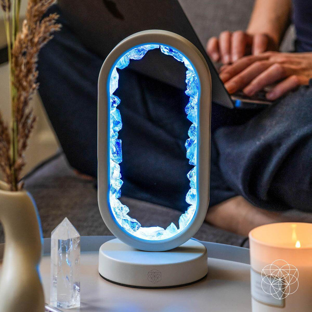 Blue Aura Quartz Oval Lamp