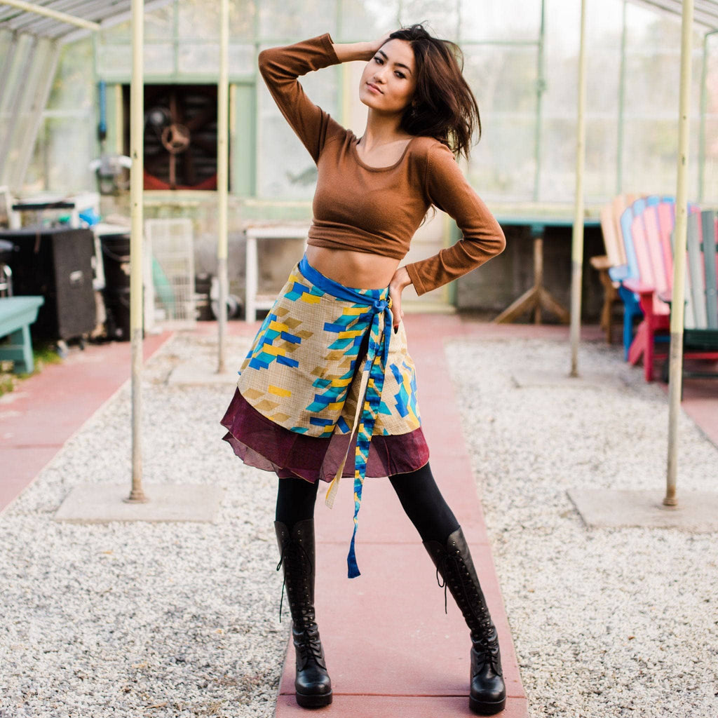 Knee-Length Mini Sari Wrap Skirts