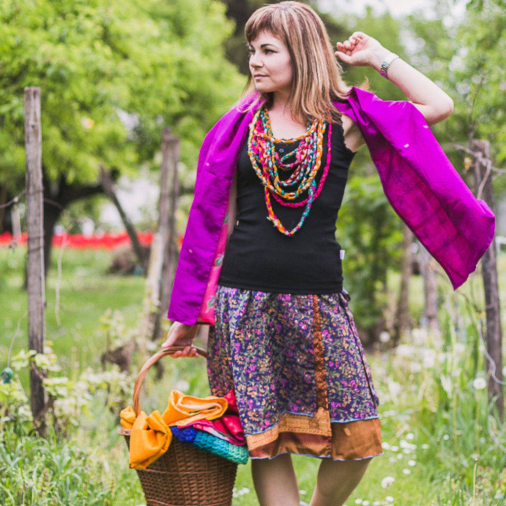 Knee-Length Mini Sari Wrap Skirts