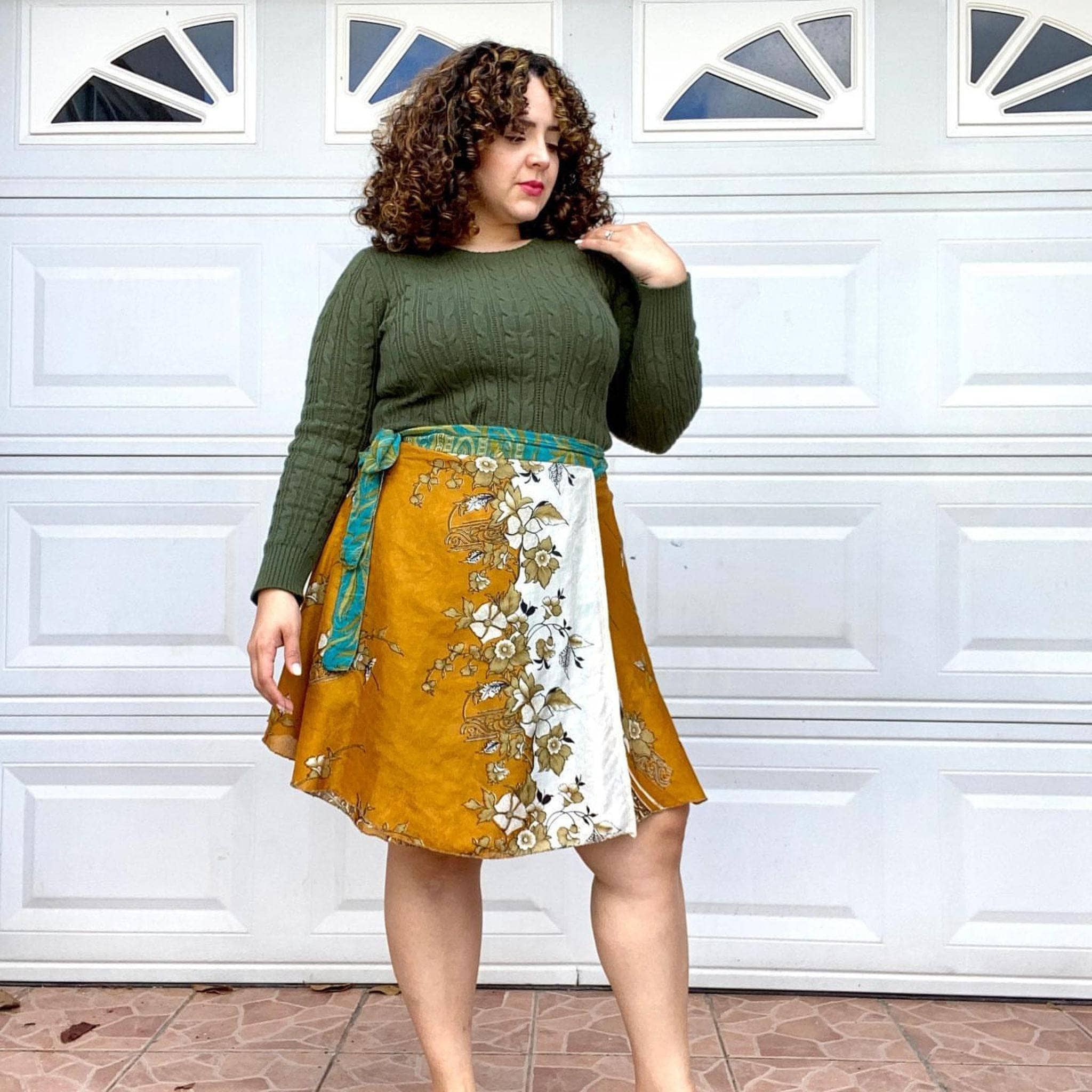 Knee-Length Mini Sari Wrap Skirts